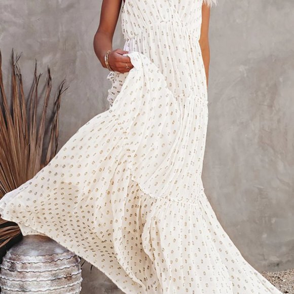 BNWOT Women's Summer Wrap V Neck Dress Flowy Tiered Ruffled Slip Maxi Dress - Picture 3 of 3